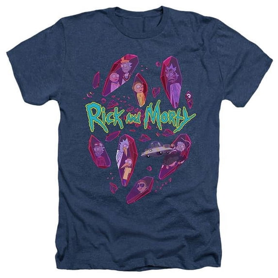 Trevco CN1962-HA-3 Rick & Morty Death Crystal Futures-Adult Heather T-Shirt, Navy - Large