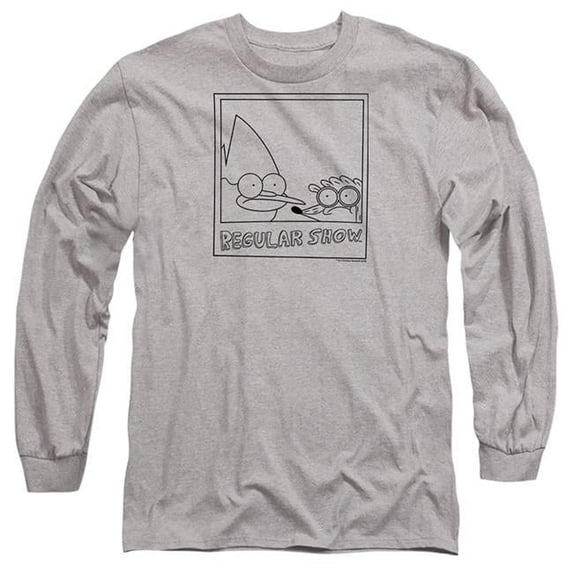 Trevco CN211-AL-1 Regular Show & Poloroid-Long Sleeve Adult 18-1 T-Shirt, Athletic Heather - Small