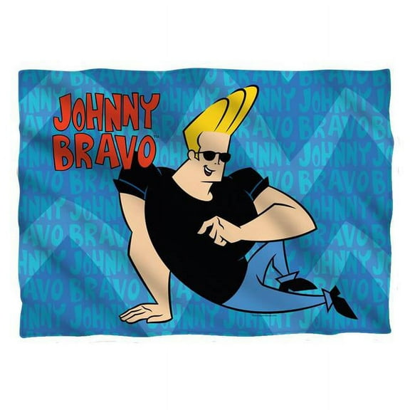Trevco CN411FB-PLO1-20x28 20 x 28 in. Johnny Bravo & Logo Repeat Front & Back Print 100 Percent Pillow Case, White