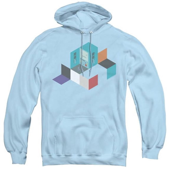 Trevco CN458B-AFTH-3 Adventure Time & BMO Blocks-Adult Pull-Over Hoodie, Light Blue - Large