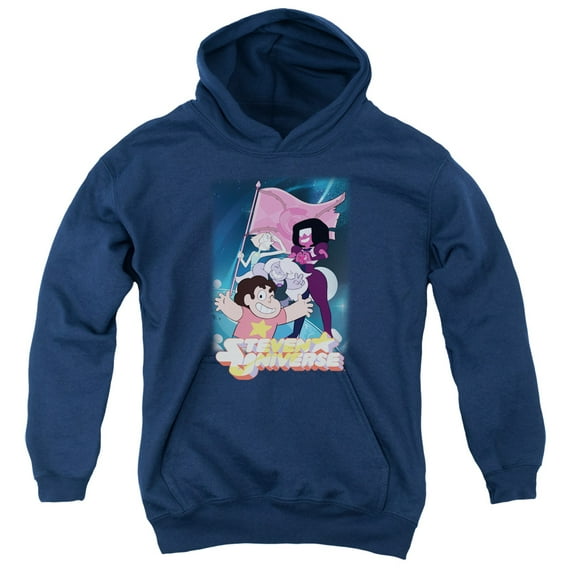 Trevco CN551-YFTH-4 Steven Universe & Crystal Gem Flag Youth Pull-Over Hoodie, Navy - Extra Large