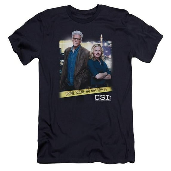 Trevco CSI & Do Not Cross Adult Cotton Premium Canvas Brand Slim Fit 30-1 T-Shirt, Navy - Extra Large
