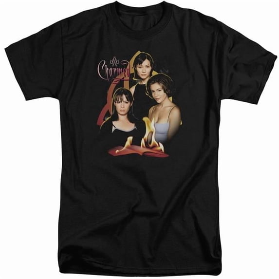 Trevco Charmed & Original Three Short Sleeve Cotton Adult Tall Fit T-Shirt, Black - 3X