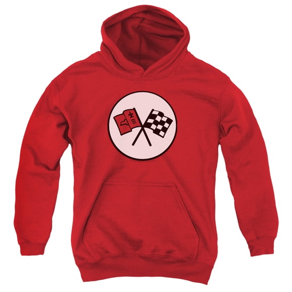 Trevco CHV219-YFTH-3 Chevrolet & 2nd Gen Vette Logo Youth Pull-Over Hoodie, Red - Large