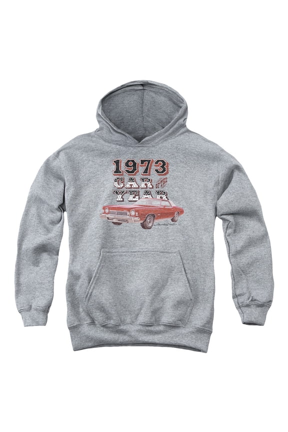 CHV201-YFTH-1 Chevrolet & Car of the Year Youth Pull-Over Hoodie, Athletic Heather - Small