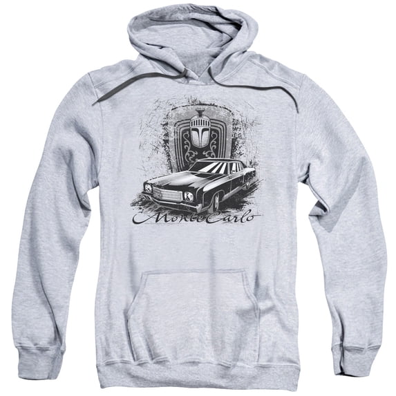 Trevco CHV198-AFTH-1 Chevrolet & Monte Carlo Drawing-Adult Pull-Over Hoodie, Athletic Heather - Small