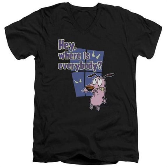 Trevco Courage-Where Is Everybody - Short Sleeve Adult 30-1 V-Neck Tee - Black, Large