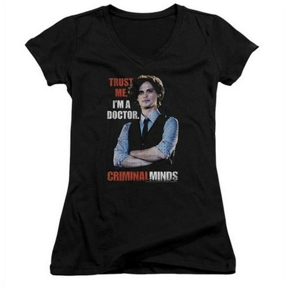 Trevco Criminal Minds-Trust Me - Junior V-Neck Tee - Black- Small