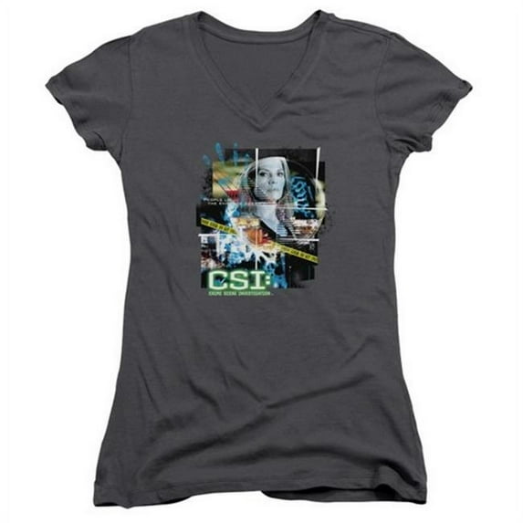 Trevco Csi-Evidence Collage - Junior V-Neck Tee - Charcoal- Extra Large