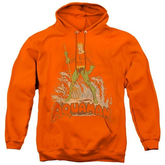 Trevco DCO542-AFTH-5 DC & Aquaman Distressed - Adult Pull-Over Hoodie, Orange - 2X