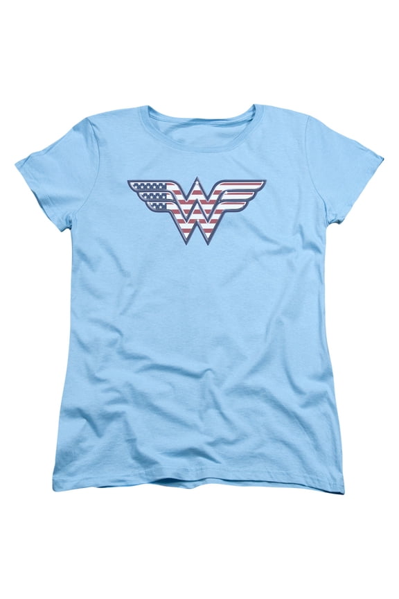 DCO579-WT-5 DC - Red, White & Blue Womens Short Sleeve T-Shirt - Light Blue, 2X