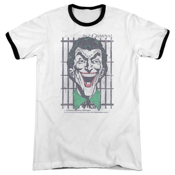 Trevco DCO875-AR-4 DC & Criminal-Adult Ringer T-Shirt, White & Black - Extra Large