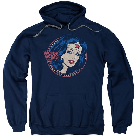 Trevco DCO918-AFTH-2 DC & WW75 Starburst Portrait Adult Pull-Over Hoodie, Navy - Medium