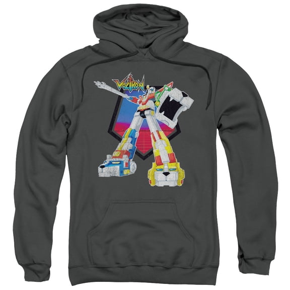 Trevco DRM117B-AFTH-2 Voltron & Blazing Sword Adult Pull-Over Hoodie, Charcoal - Medium