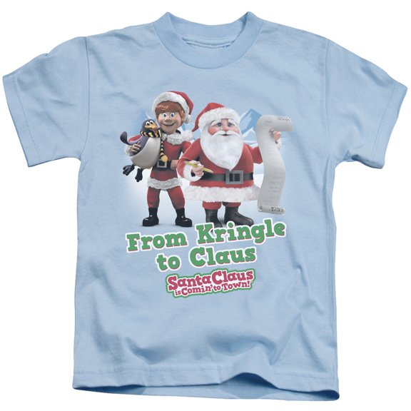 Trevco DRM131-KT-3 Santa Claus is Comin to Town & Kringle to Claus Juvenile 18-1 Short Sleeve T-Shirt, Light Blue - Large - 7