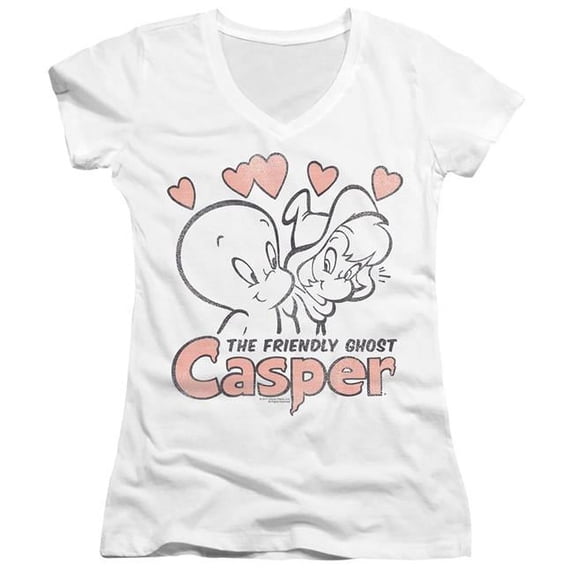 Trevco DRM209-JV-1 Casper & Hearts-Junior V-Neck T-Shirt, White - Small