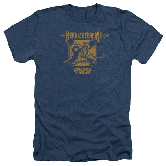 Trevco DRM259-HA-5 Masters of the Universe & Hero of Eternia Adult Regular Fit Heather Short Sleeve T-Shirt, Navy - 2X