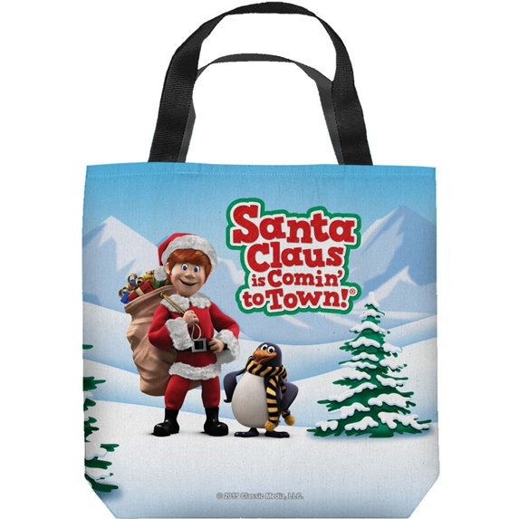 santa claus is comin to town kris and topper grocery tote white