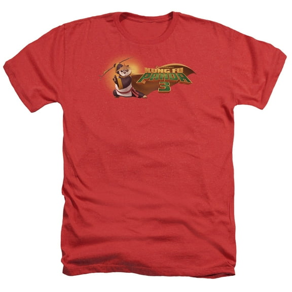 Trevco DRM299-HA-1 Kung Fu Panda & Po Logo Adult Regular Fit Heather Short Sleeve T-Shirt, Red - Small