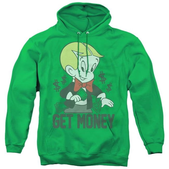 Trevco DRM340-AFTH-1 Richie Rich & Get Money Adult Pullover Hoodie, Kelly Green - Small