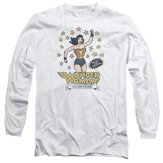 Trevco Dc-Action Figure - Long Sleeve Adult 18-1 Tee - White- Large