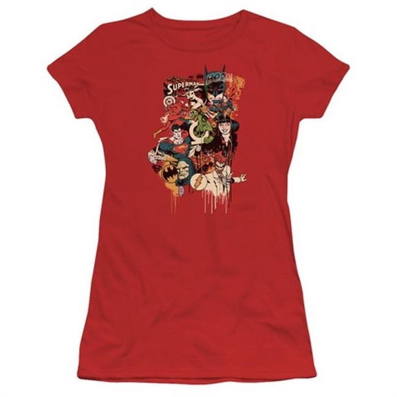 Trevco Dc-Dripping Characters - Short Sleeve Junior Sheer Tee - Red- Large