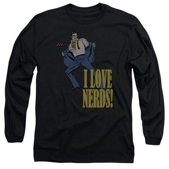 Trevco Dc-I Love Nerds - Long Sleeve Adult 18-1 Tee - Black- 2X