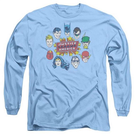 Trevco Dc-Justice Head Circle - Long Sleeve Adult 18-1 Tee - Carolina Blue- Small