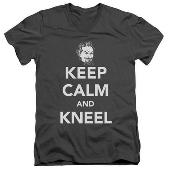 Trevco Dc-Keep Calm And Kneel - Short Sleeve Adult 30-1 Tee V-Neck - Charcoal- Extra Large