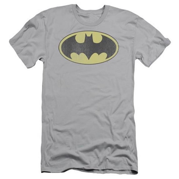 Trevco Dc-Retro Bat Logo Distressed - Short Sleeve Adult 30-1 Tee - Silver, 2X