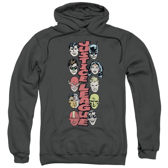 Trevco Dc-Stacked Justice - Adult Pull-Over Hoodie - Charcoal- Small