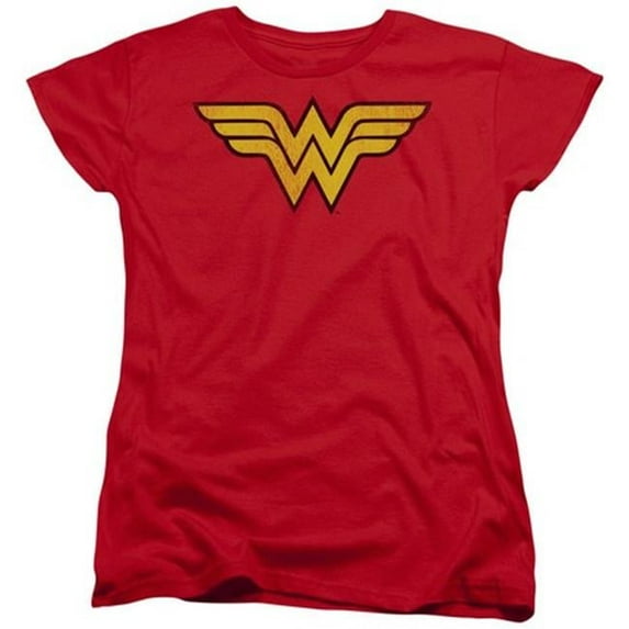 Trevco Dc-Wonder Woman Logo Dist - Short Sleeve Womens Tee - Red- Extra Large