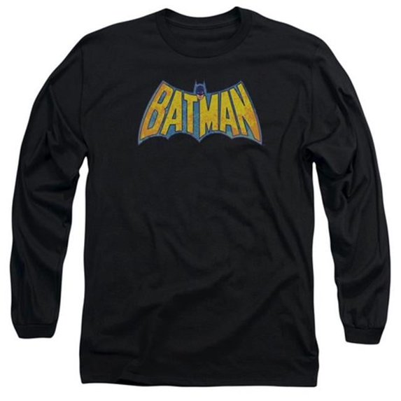 Trevco Dco-Batman Neon Distress Logo - Long Sleeve Adult 18-1 Tee - Black- 2X