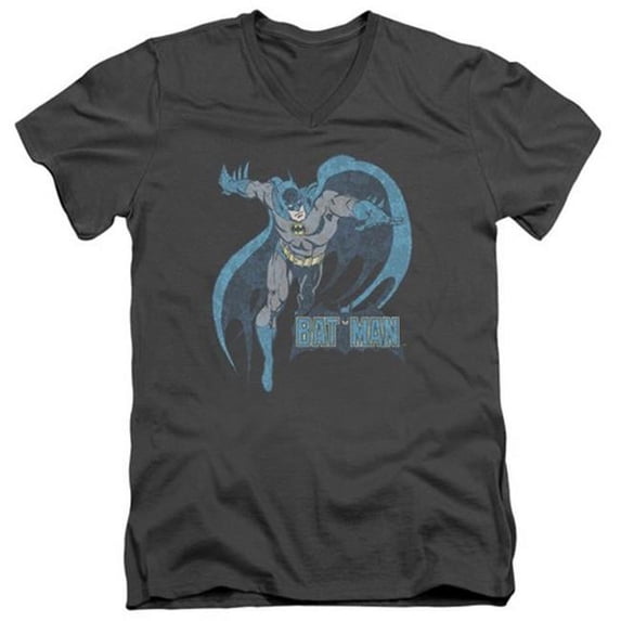 Trevco Dco-Desaturated Batman - Short Sleeve Adult 30-1 Tee V-Neck - Charcoal- Large