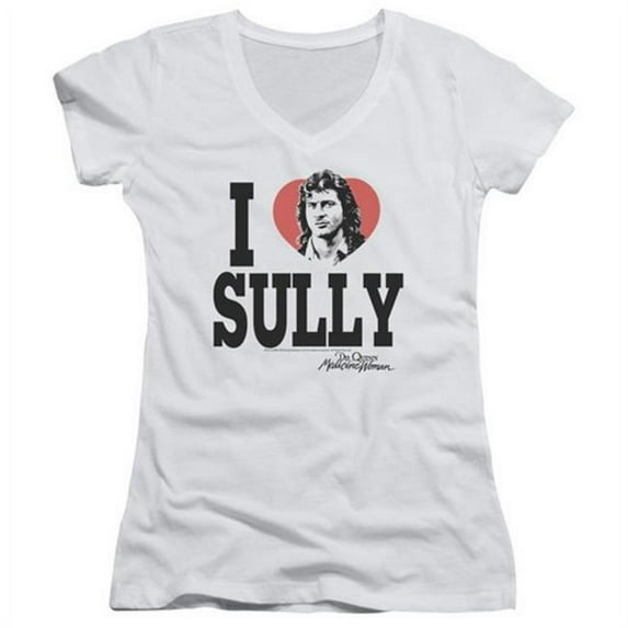 Trevco Dr.Quinn-I Heart Sully - Junior V-Neck Tee - White, Large