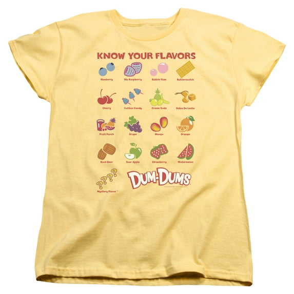 Trevco Dum Dums & Flavors Womens Short Sleeve T-Shirt, Banana - Medium