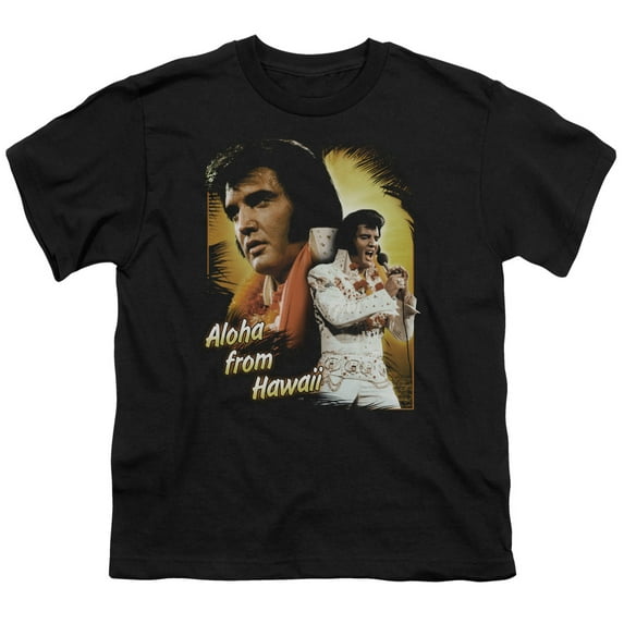Trevco ELV104-YT-2 Elvis Presley & Aloha Youth 18-1 Short Sleeve T-Shirt, Black - Medium