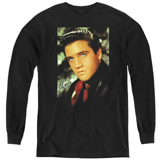 Trevco ELV106-YL-3 Elvis Presley & Red Scarf Youth Long Sleeve T-Shirt, Black - Large