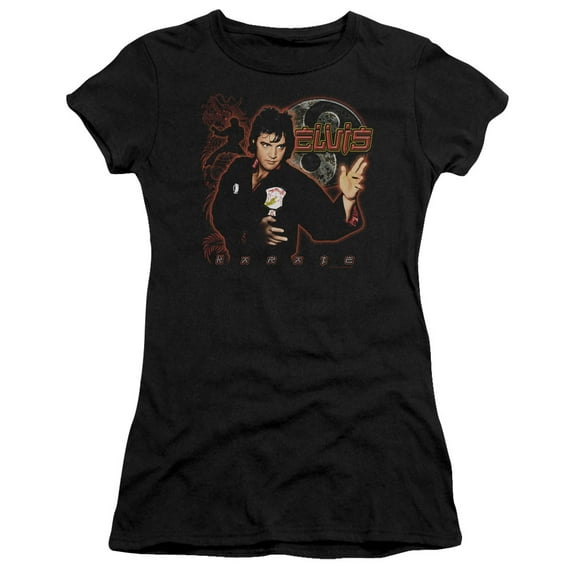 Trevco ELV107-JS-2 Elvis Presley & Karate Juniors Sheer Cap Short Sleeve T-Shirt, Black - Medium