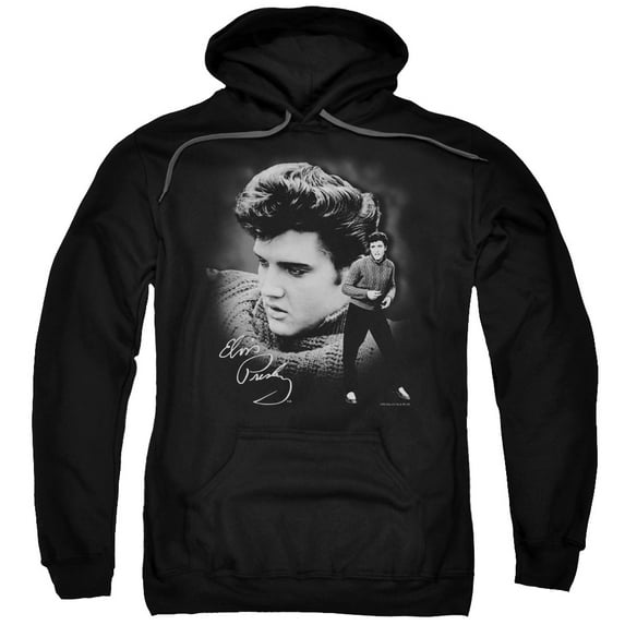 Trevco ELV191-AFTH-6 Elvis Presley & Sweater Adult Pull-Over Hoodie, Black - 3X