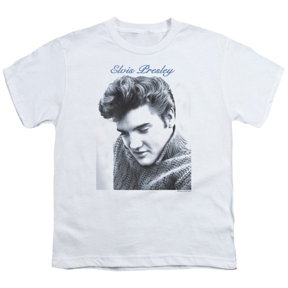 Trevco ELV207-YT-3 Elvis Presley & Script Sweater Youth 18-1 Short Sleeve T-Shirt, White - Large
