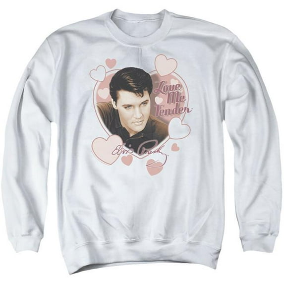 Trevco ELV227-AS-2 Elvis & Love Me Tender - Adult Crewneck Sweatshirt, White - Medium