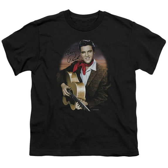 Trevco ELV285-YT-2 Elvis Presley & Red Scarf No.2 Youth 18-1 Short Sleeve T-Shirt, Black - Medium
