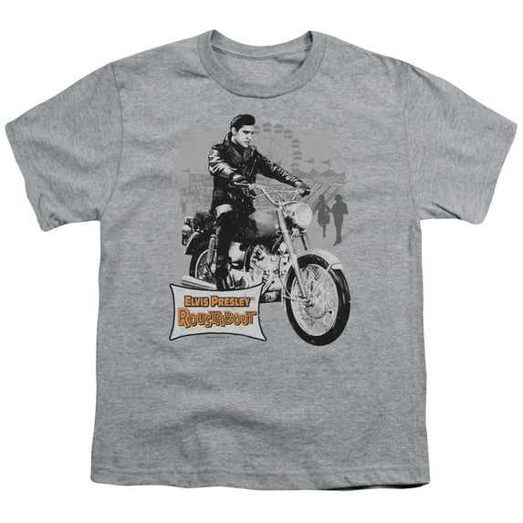 Trevco ELV393-YT-4 Elvis Presley & Roustabout Poster Youth 18-1 Short Sleeve T-Shirt, Athletic Heather - Extra Large