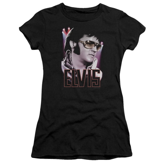 Trevco ELV403-JS-3 Elvis Presley & 70s Star Juniors Sheer Cap Short Sleeve T-Shirt, Black - Large