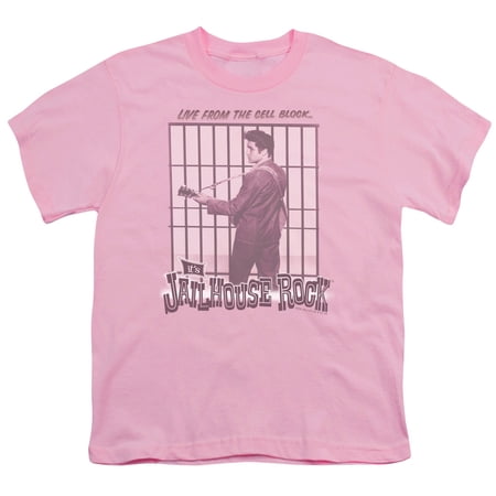 Trevco ELV457-YT-4 Elvis Presley & Cell Block Rock Youth 18-1 Short Sleeve T-Shirt, Pink - Extra Large