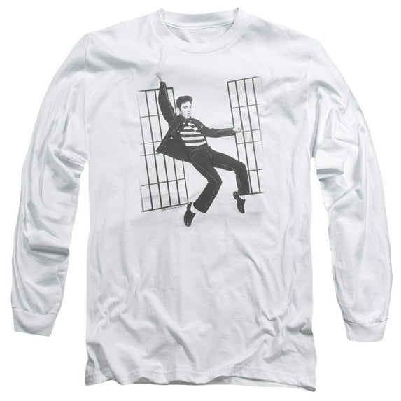 Trevco ELV471-AL-3 Elvis Presley & Jailhouse Rock Adult 18-1 Long Sleeve T-Shirt, White - Large