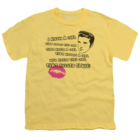 Trevco ELV517-YT-3 Elvis Presley & Kissed Elvis Youth 18-1 Short Sleeve T-Shirt, Banana - Large