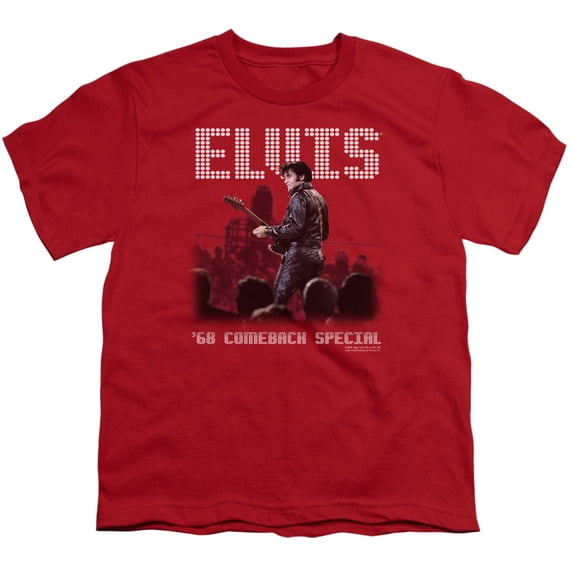 Trevco ELV521-YT-3 Elvis Presley & Return of the King Youth 18-1 Short Sleeve T-Shirt, Red - Large