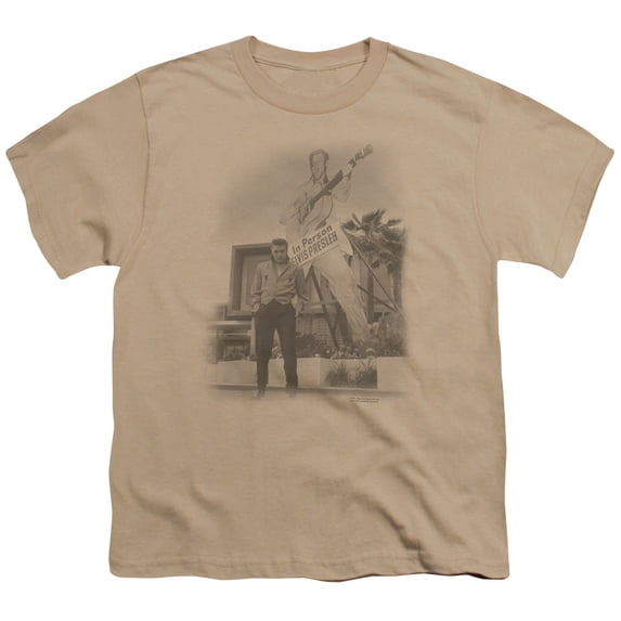 Trevco ELV525-YT-3 Elvis Presley & Larger than Life Youth 18-1 Short Sleeve T-Shirt, Sand - Large